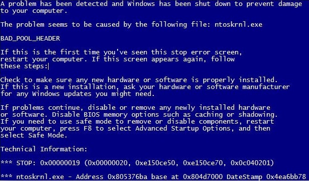 0x00000019 bad pool header windows 7 как исправить