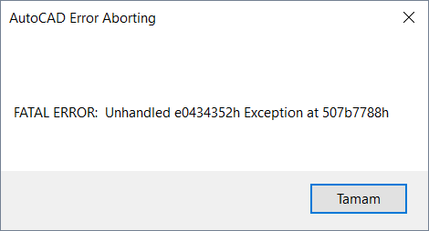 Unhandled e0434352h exception. Фатальная ошибка в автокаде unhandled e0434352h exception. фатальная ошибка: unhandled e0434352h exception at c6444f69h.