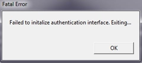 Failed to initialize authentication interface exiting