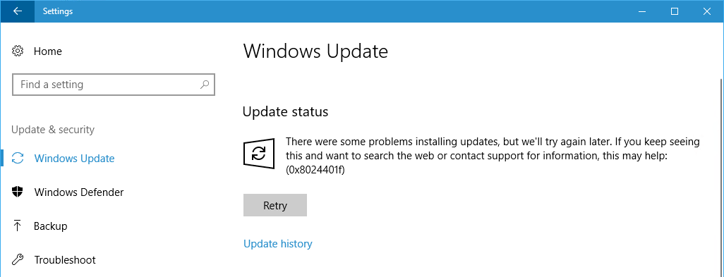 0x8024401f ошибка обновления windows 10