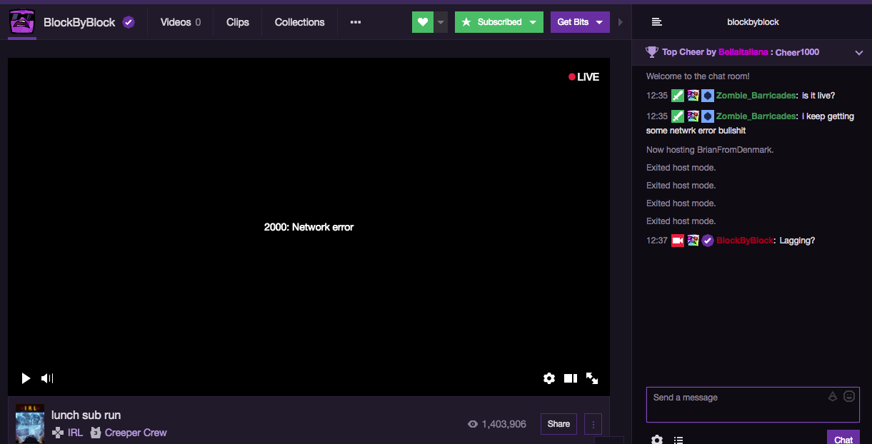 Ошибка 2000 Network Error на Twitch