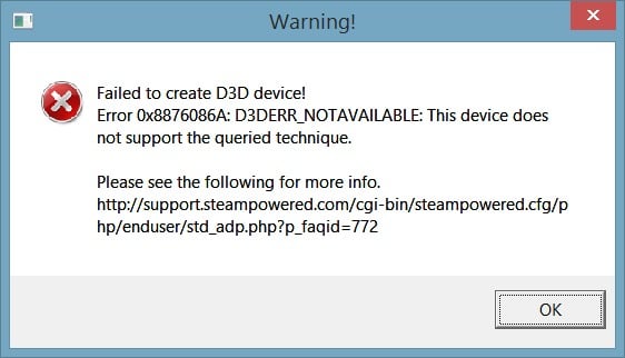 Failed to create d3d device