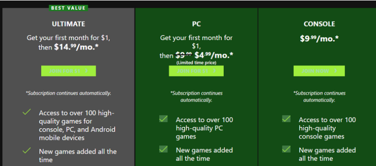 Xbox Game Pas price