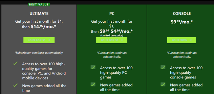 xbox game pass ultimate price comparison