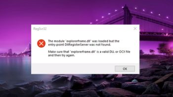 ошибка ExplorerFrame.dll при загрузке DllRegisterServer