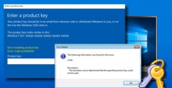 ошибка 0xc004e016 при активации Windows 10