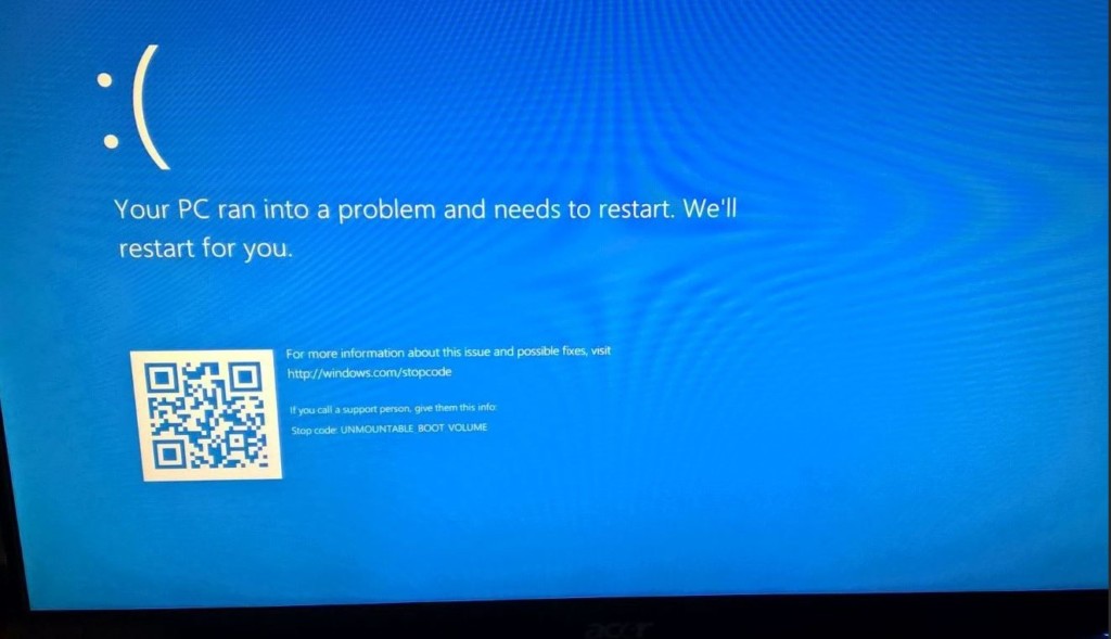 Как исправить UNMOUNTABLE BOOT VOLUME в Windows?