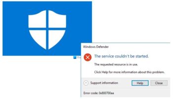 Ошибка Защитника Windows 0x800700aa