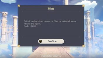ошибка 9203 в Genshin Impact