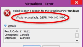 VERR_VMX_NO_VMX VirtualBox в Windows 10