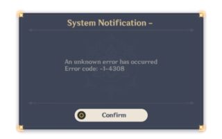 ошибка 1-4308 в Genshin Impact