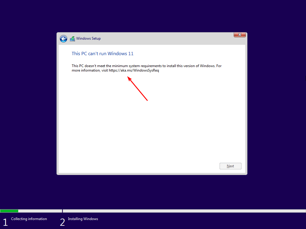 The computer does not meet the minimum requirements for Windows 11