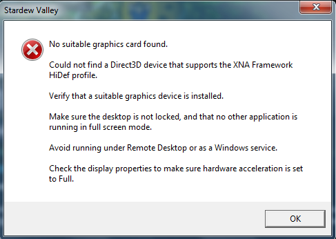 No suitable graphics card found