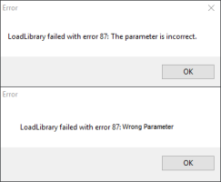 LoadLibrary failed with error 87