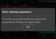 Error starting experience