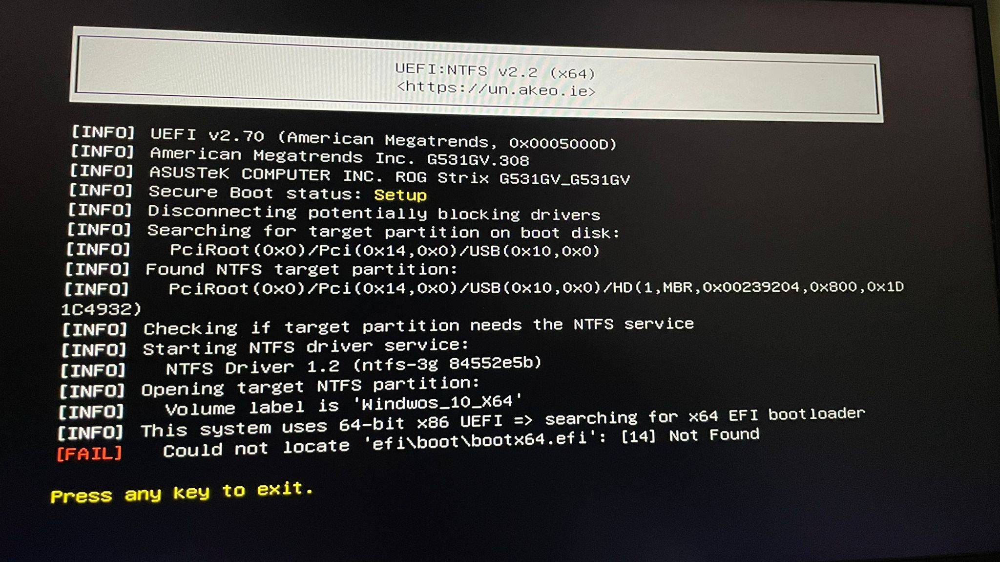 Could not locate efi\boot\bootx64.efi