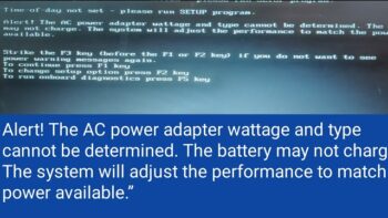 AC power adapter wattage and type cannot be determined