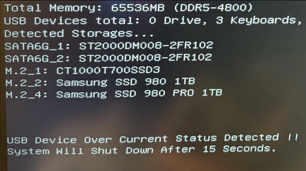 USB device over current status detected